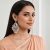Tessara Silver-Plated Kundan & Pearl Chandelier Earrings in White