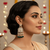 Tessara Gold-Plated Kundan Chandelier Earrings with Green Beads
