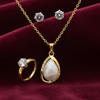 Tessara Gold-Plated Translucent Stone Teardrop Pendant Set