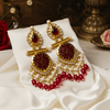 Tessara Gold Carved Stone & Pearl Danglers in Maroon
