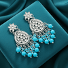 Tessara Silver Kundan Teardrop Danglers with Sky Blue Beads