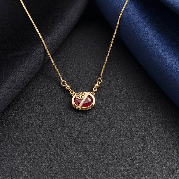Tessara Gold-Plated Ruby-Toned & Floral Pendant