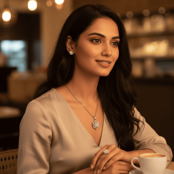 Tessara Silver Zirconia Floral & Solitaire Pendant Set