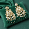 Tessara Gold-Plated Kundan & Pearl Chandbali Earrings with Bottle Green Beads