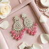 Tessara Silver Kundan Danglers with Rani Pink Beads