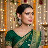 Tessara Silver-Plated Kundan Teardrop Earrings with Mehendi Green Beaded Tassels