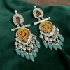 Tessara Silver-Plated Multicolor Meenakari Earrings with Dusty Teal Beaded Tassels