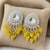 Tessara Silver-Plated Kundan Drop Earrings with Yellow Beaded Fringe