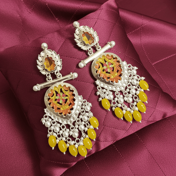 Tessara Silver-Plated Multicolor Meenakari Earrings with Yellow Beaded Tassels