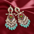 Tessara Gold-Plated Multicolor Meenakari Earrings with Sea Green Beaded Tassels