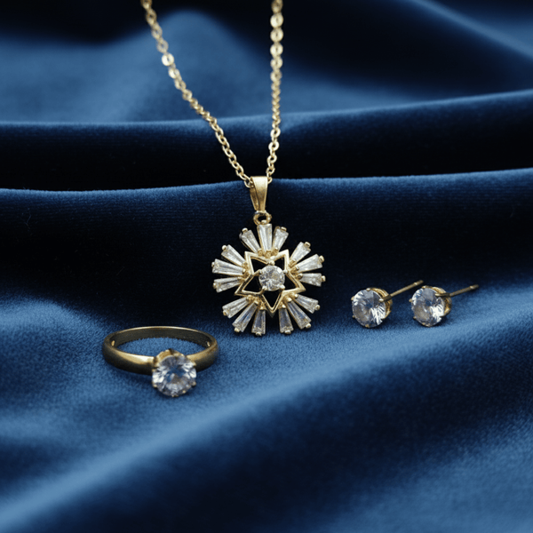 Tessara Gold-Plated Zirconia Star & Solitaire Pendant Set