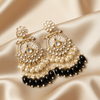 Tessara Gold-Plated Kundan & Pearl Chandbali Earrings with Black Beads