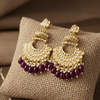 Tessara Gold Kundan Pearl Chandbali with Wine Beads