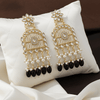 Tessara Gold-Plated Kundan Chandelier Earrings with Black Beads