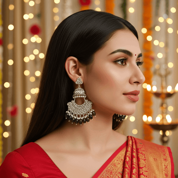 Tessara Gold-Plated Kundan Chandbali Earrings with Mehendi Green Beads