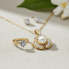 Tessara Gold-Plated Pearl & Zirconia Floral Pendant Set