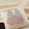 Tessara Silver-Plated Kundan Chandelier Earrings with Dusty Pink Beads