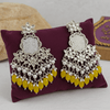Tessara Silver Kundan Chandeliers with Yellow Beads