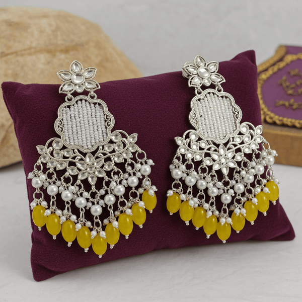 Tessara Silver Kundan Chandeliers with Yellow Beads
