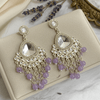 Tessara Silver-Plated Kundan Teardrop Earrings with Lavender Beaded Fringe
