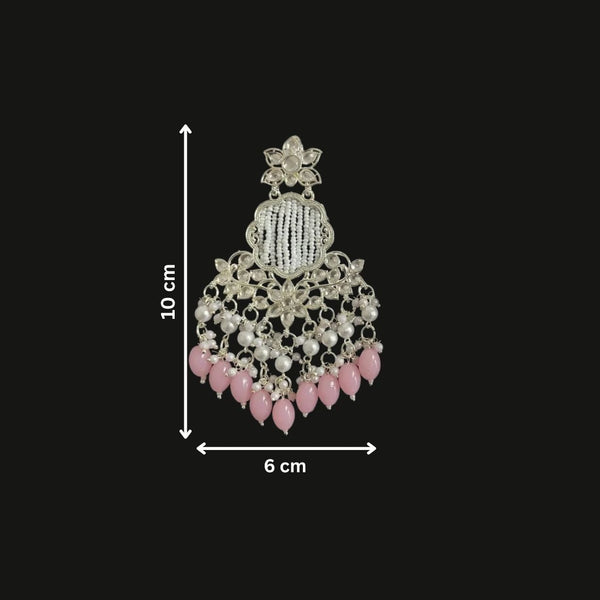 Tessara Silver Kundan Chandeliers with Onion Pink Beads