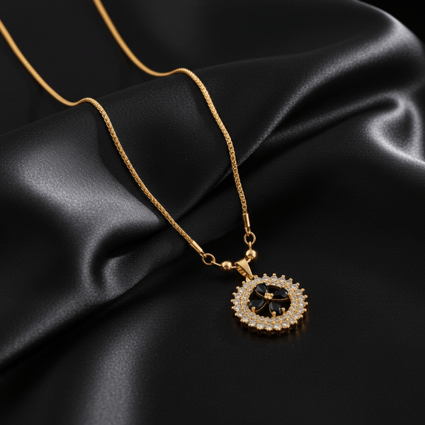 Tessara Gold-Plated Black & White AD-Studded Floral Pendant