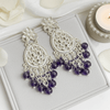 Tessara Silver-Plated Kundan Teardrop Earrings with Purple Beaded Fringe