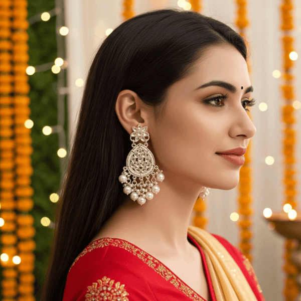 Tessara Silver-Plated Contemporary Pearl Drop Earrings in White