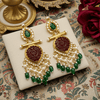 Tessara Gold-Plated Carved Stone & Pearl Drop Earrings in Maroon & Green
