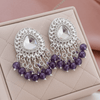 Tessara Silver-Plated Kundan Drop Earrings with Purple Beaded Fringe