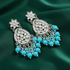 Tessara Silver Kundan Teardrop Danglers with Sky Blue Beads