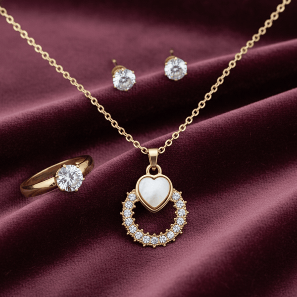 Tessara Gold-Plated Translucent Stone Heart & Zirconia Pendant Set