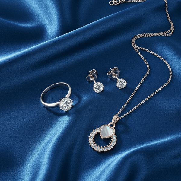 Tessara Silver-Plated AD-Studded Solitaire Pendant Set with Ring