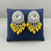 Tessara Silver-Plated Kundan Drop Earrings with Yellow Beaded Fringe