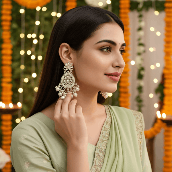 Tessara Silver-Plated Contemporary Pearl Drop Earrings in White