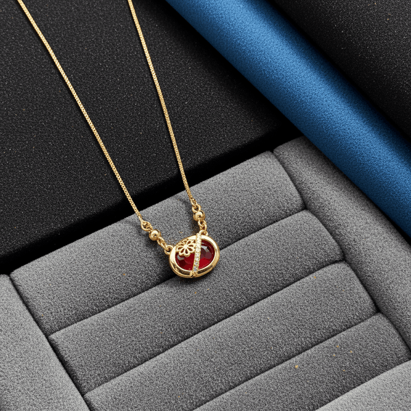 Tessara Gold-Plated Ruby-Toned & Floral Pendant