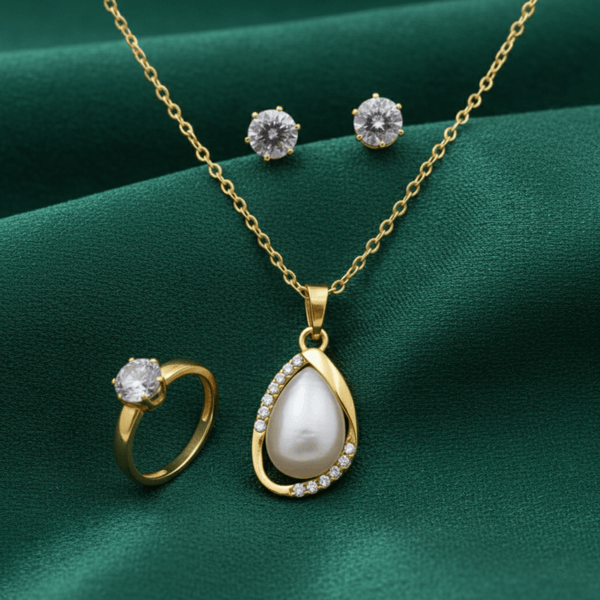 Tessara Gold-Plated Translucent Stone Teardrop Pendant Set