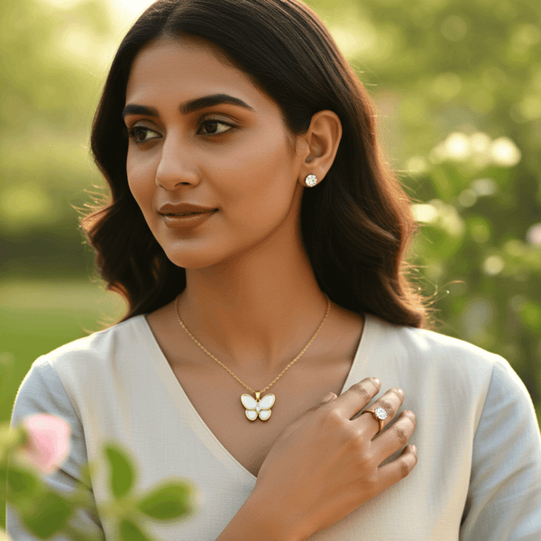 Tessara Gold-Plated Translucent Stone Butterfly Pendant Set