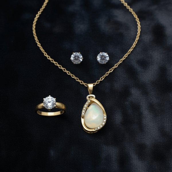 Tessara Gold-Plated Translucent Stone Teardrop Pendant Set