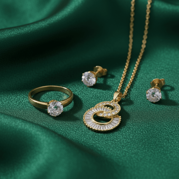 Tessara Gold-Plated Interlocked Zirconia Pendant Set