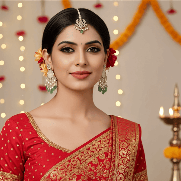 Tessara Silver Kundan Chandeliers with Pista Green Beads