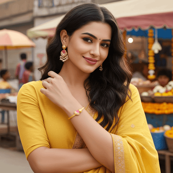 Tessara Pink Meenakari Heart Bangles, Gold-Toned