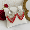 Tessara Silver-Plated Kundan Teardrop Earrings with Red Beaded Fringe