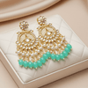 Tessara Gold-Plated Kundan & Pearl Chandbali Earrings with Sea Green Beads