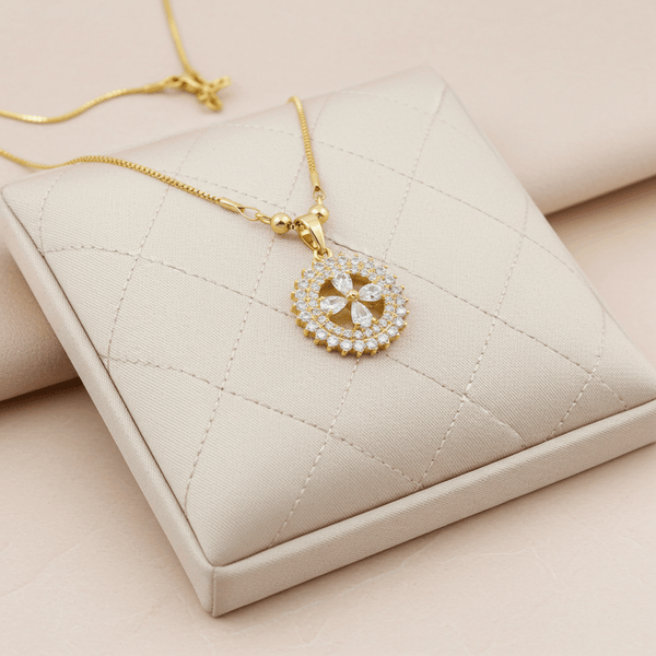 Tessara Gold-Plated White AD-Studded Floral Halo Pendant