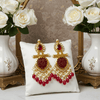 Tessara Gold Carved Stone & Pearl Danglers in Maroon