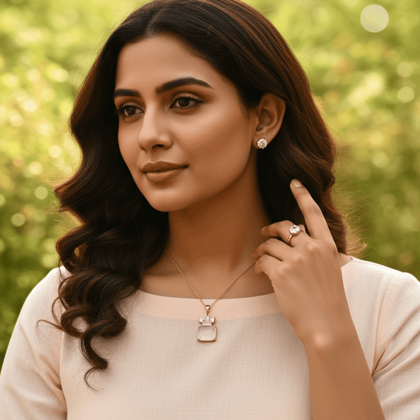 Tessara Rose Gold-Plated Translucent Stone Pendant Set