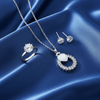 Tessara Silver-Plated White Halo Heart & Solitaire Pendant Set with Ring