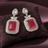 Tessara Silver-Plated Kundan Drop Earrings with Carved Rani Pink Stone