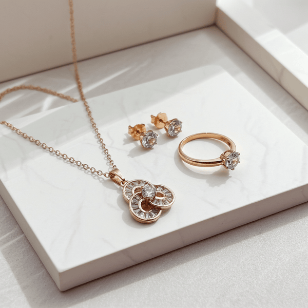Tessara Rose Gold-Plated Zirconia Floral & Solitaire Set